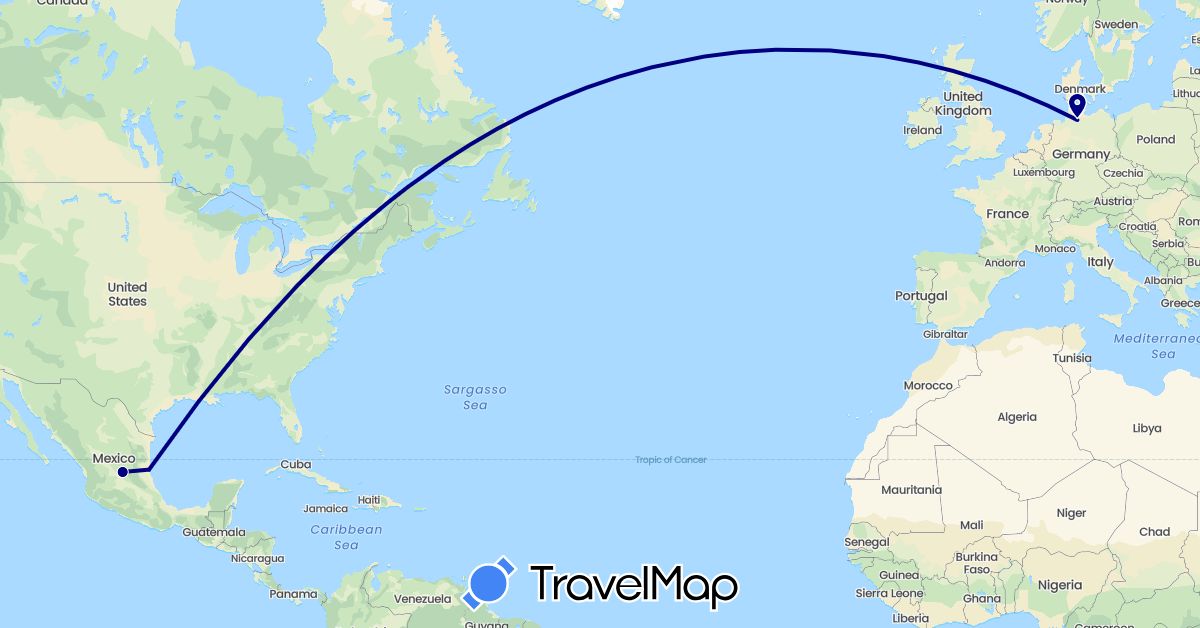 TravelMap itinerary: driving in Germany, Mexico (Europe, North America)